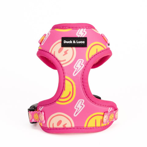 Dog Harness - Neon Pink Happy Face