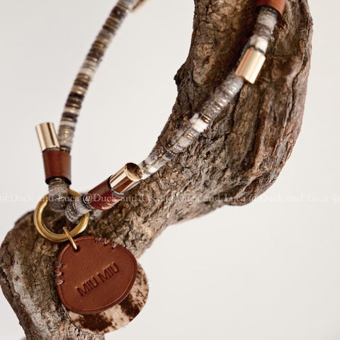 Personalized Leather Pet Name ID Tag, Customized Pet Necklace, Unique Cute Pet Accessory for Dogs and Cats | Duck & Luca X One Half Studio