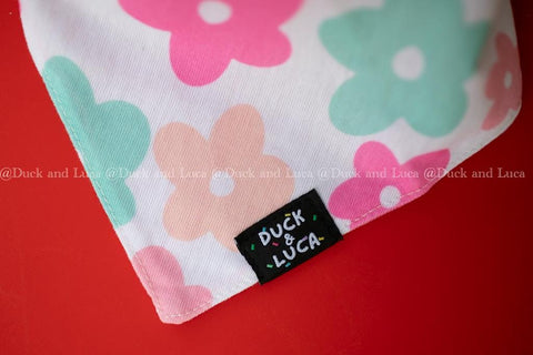 Dog Bandana, Double Sided Groovy Retro Checkered Daisy Smile Face Dog or Cat Bandanas, Over The Collar Soft Tie On Dog Bandana