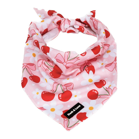 Dog Bandana - Cherry Bow, New puppy gift, Dog mom Gift, Over The Collar Soft Tie On Dog Bandana