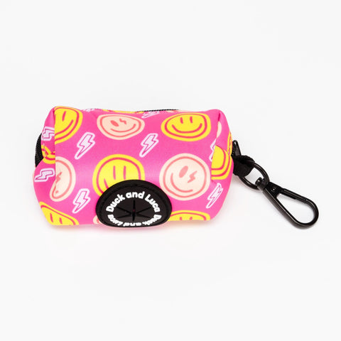 Poop Bag Holder - Neon Pink Happy Face, Dog Waste Bag Dispenser, Puppy Accessories, Poo Bag Holder, Poo Bag Dispenser