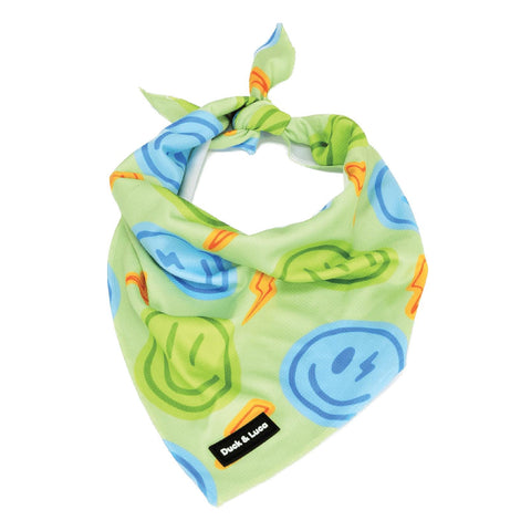 Dog Bandana - Neon Lime Happy Face, New puppy gift, Dog mom Gift, Over The Collar Soft Tie On Dog Bandana