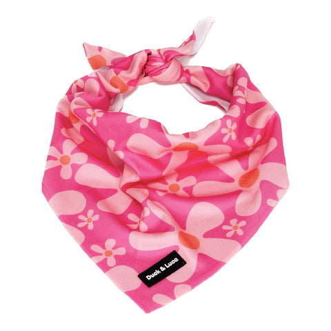 Dog Bandana - Groovy Pink Flower, New puppy gift, Dog mom Gift, Over The Collar Soft Tie On Dog Bandana
