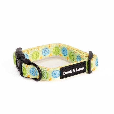 Adjustable Dog Collar - Neon Lime Happy Face