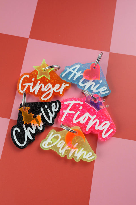 Custom Pet ID Tags,Dog Name Tag,Cat ID Tag,Personalized Pet Tag,Script Font Tag,Glitter Pet ID,Acrylic Tag,Pet Gift,Animal Tag,Pet Keychain