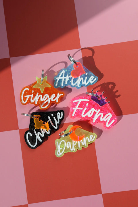 Custom Pet ID Tags,Dog Name Tag,Cat ID Tag,Personalized Pet Tag,Script Font Tag,Glitter Pet ID,Acrylic Tag,Pet Gift,Animal Tag,Pet Keychain