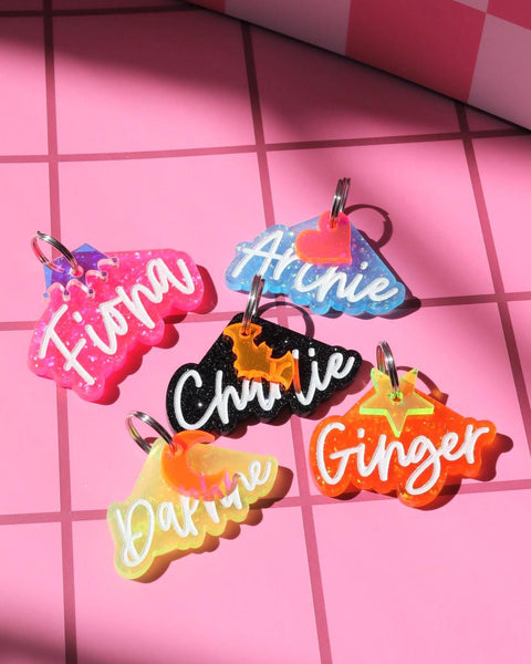 Custom Pet ID Tags,Dog Name Tag,Cat ID Tag,Personalized Pet Tag,Script Font Tag,Glitter Pet ID,Acrylic Tag,Pet Gift,Animal Tag,Pet Keychain