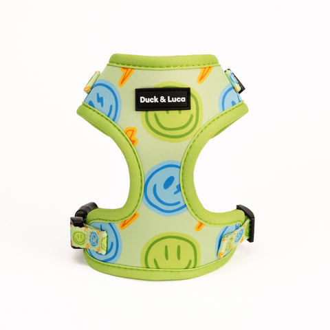 Dog Harness - Neon Lime Happy Face