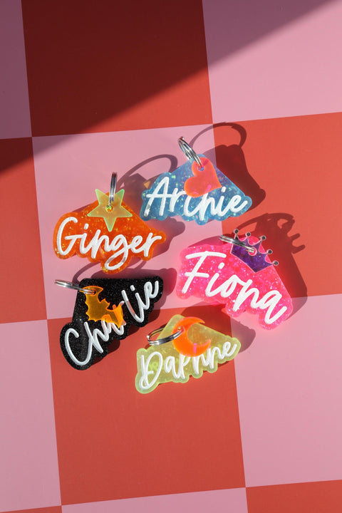 Custom Pet ID Tags,Dog Name Tag,Cat ID Tag,Personalized Pet Tag,Script Font Tag,Glitter Pet ID,Acrylic Tag,Pet Gift,Animal Tag,Pet Keychain